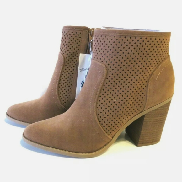 crissy laser cut heeled ankle booties